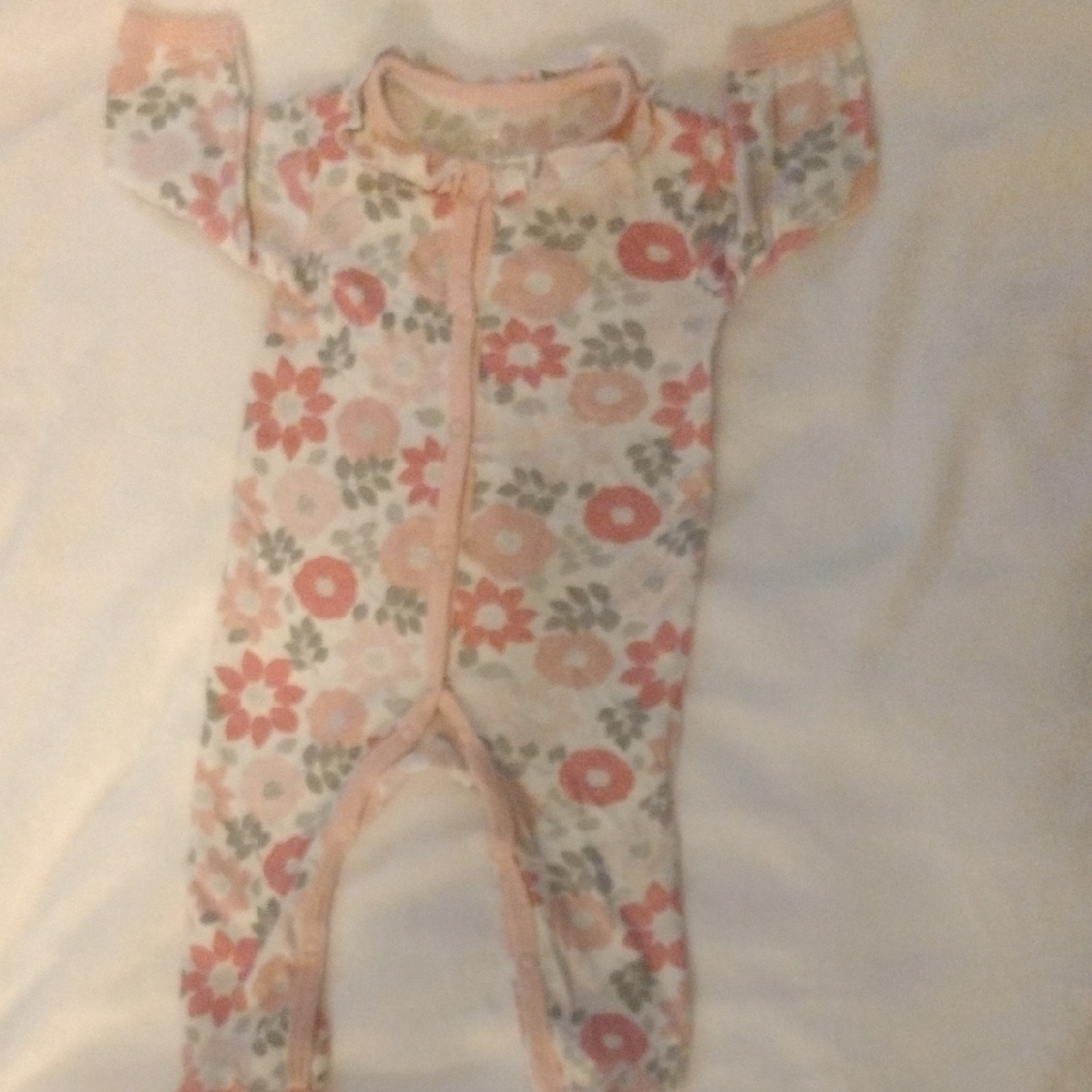 Baby Gear Pink and Green Floral Footies with Ruffled Sleeves​